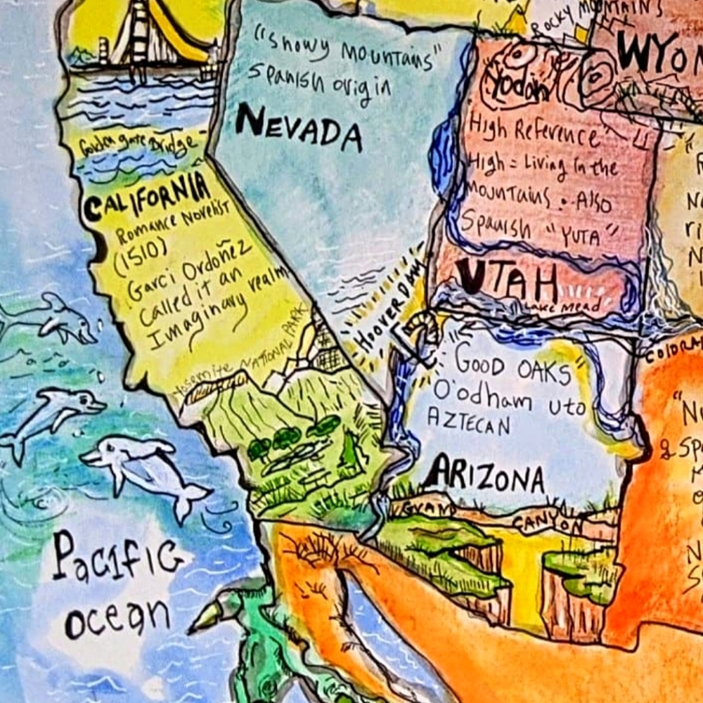 USA Handmade Map cartography painting watercolor pen & ink Earth Day - Picture 3 of 16